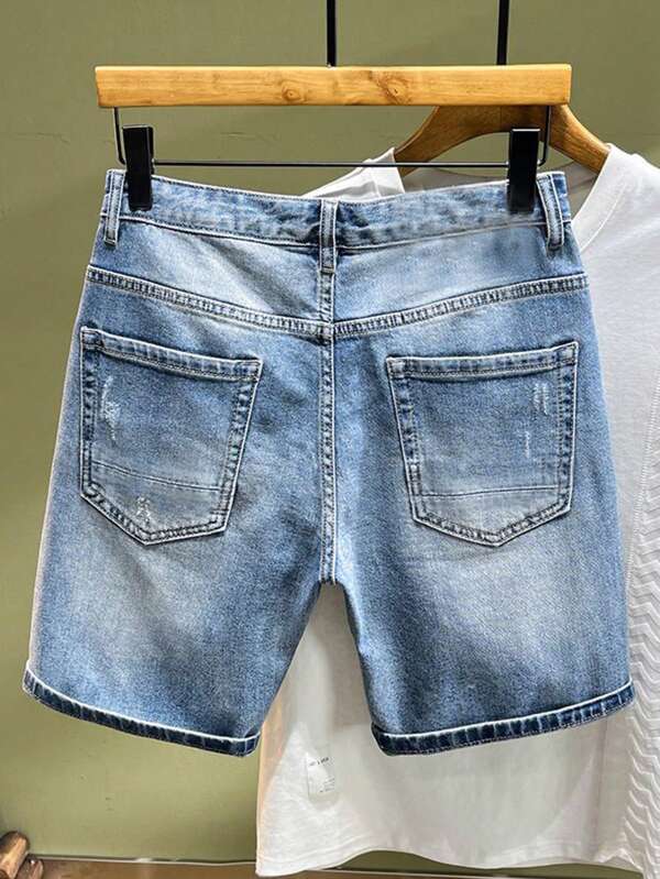 Men's Distressed Denim Shorts, Washed Vintage Loose Wide Leg Casual Bermuda Shorts