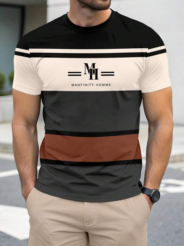 Men's Striped Print Casual Short Sleeve T-Shirt Men's Striped Print Casual Short Sleeve T-Shirt