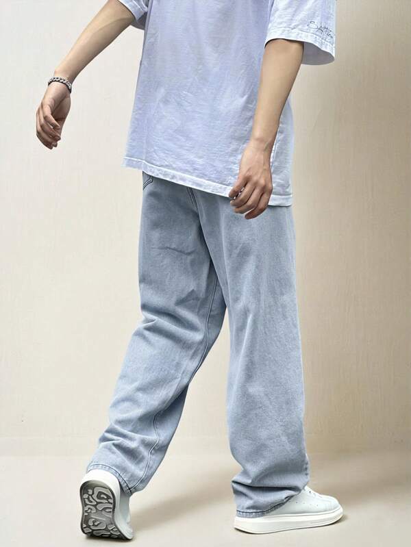 Loose Men's Slant Pocket Straight Leg Jeans