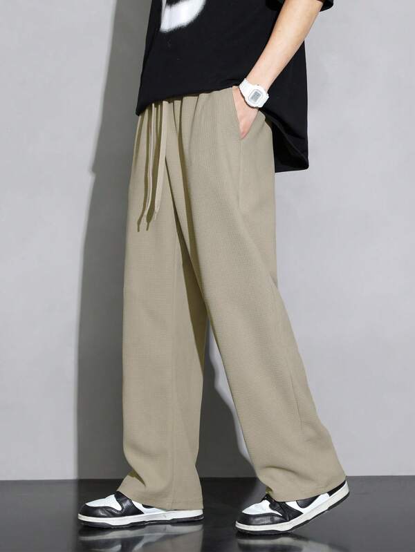 Men's casual waffle plaid light and loose solid color trousers, suitable for daily wear, suitable for spring and summer