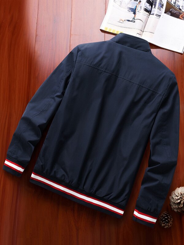 Loose Men's Striped Trim Jacket Lightweight Jacket Solid Color Long Sleeve Work Wear Men's Jacket Casual Fall Loose Men's Striped Trim Jacket Lightweight Jacket Solid Color Long Sleeve Work Wear Men's Jacket Casual Fall