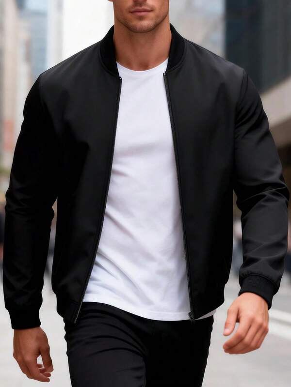 Men's Casual Solid Color Commuter Zip-Up Jacket Jacket For Men