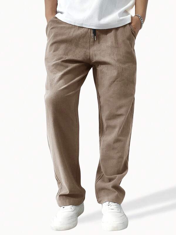 Men's Loose Solid Color Drawstring Waist Straight Leg Pants Men Linen Pant Men Pants Casual Men Drawstring Pants Men Khaki Pant Khaki Joggers Men Men's Loose Solid Color Drawstring Waist Straight Leg Pants Men Linen Pant Men Pants Casual Men Drawstring Pants Men Khaki Pant Khaki Joggers Men
