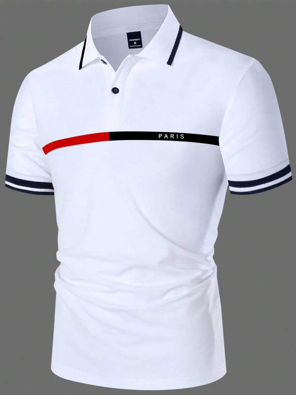 Men's Striped Printed Short Sleeve Casual Polo Shirt, Summer Fashion Polo Shirt, Formal, Ceremony