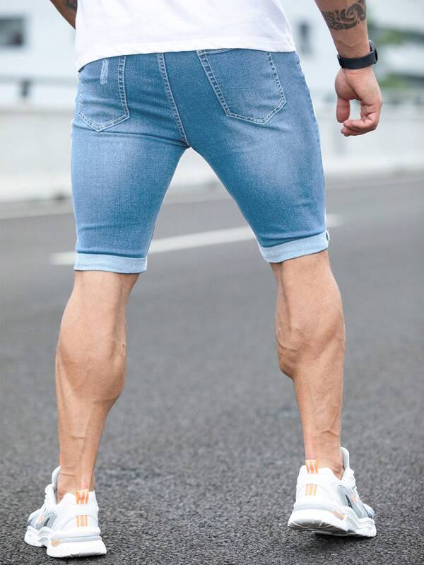 Men Ripped Frayed Bleach Wash Denim Shorts Jorts Men Ripped Frayed Bleach Wash Denim Shorts Jorts
