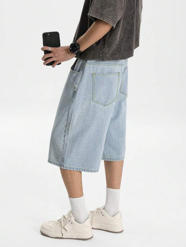 Men's Light Blue Washed Loose Casual Denim Shorts Jorts Street College Hang Out Going Out Vacation
