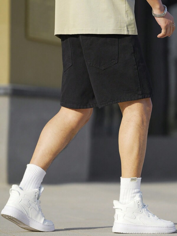 Men's Solid Color Denim Shorts With Diagonal Pockets Baggy Jorts Plain Black Going Out Hang Out Commute Vacation Tropical