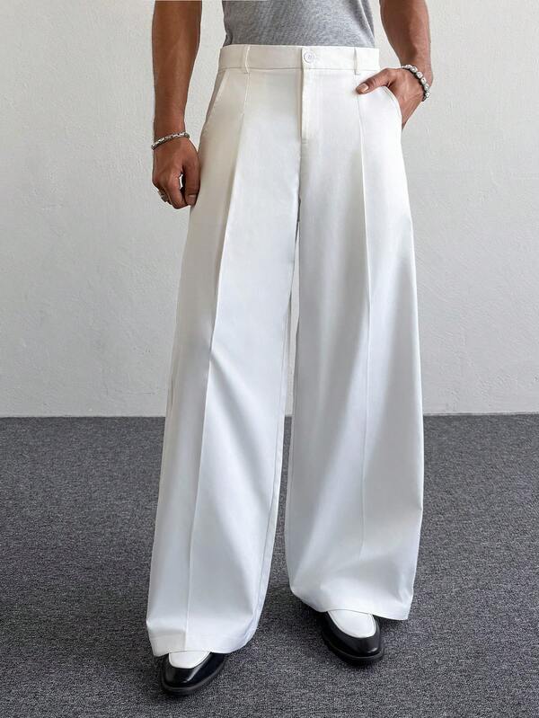Men's White Summer Casual Pants Wide Leg Baggy Fit Trousers For Vacation Retro American Fashion Streetwear Hip Hop Straight Leg Daily Wear