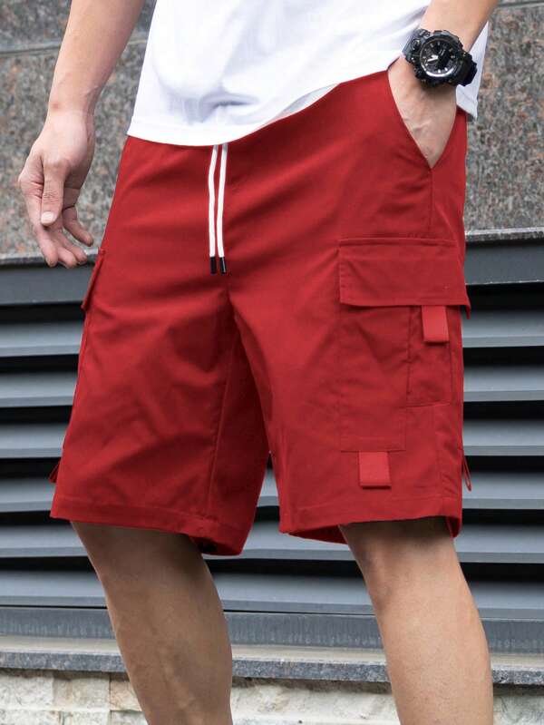 Men's Solid Color Drawstring Waist Cargo Pocket Casual Shorts Men's Solid Color Drawstring Waist Cargo Pocket Casual Shorts