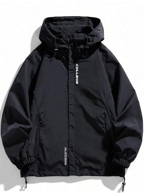 Men's Hooded Long Sleeve Jacket With Pockets Printed Outerwear For Spring And Autumn