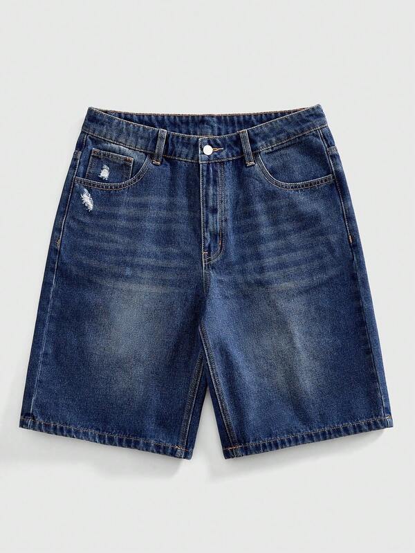 Men's Figure Embroidered Pocket Casual Denim Shorts