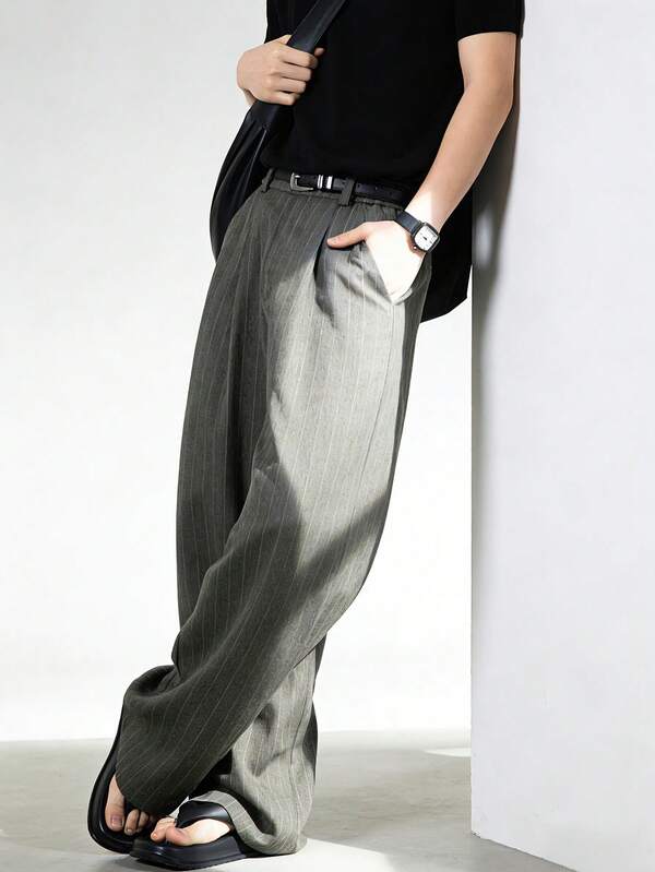 Men's Casual Business Wide-Leg Striped Pants