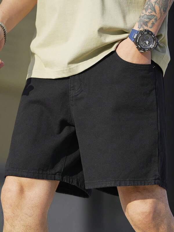 Men's Solid Color Denim Shorts With Diagonal Pockets Baggy Jorts Plain Black Going Out Hang Out Commute Vacation Tropical Men's Solid Color Denim Shorts With Diagonal Pockets Baggy Jorts Plain Black Going Out Hang Out Commute Vacation Tropical