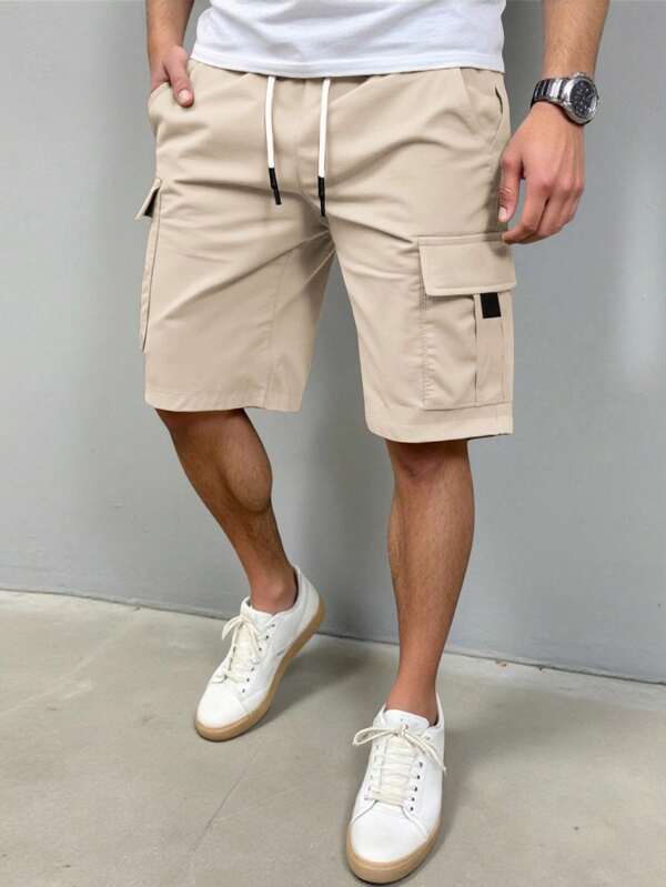 Men's Solid Color Elastic Waist Pocket Cargo Shorts Men's Solid Color Elastic Waist Pocket Cargo Shorts