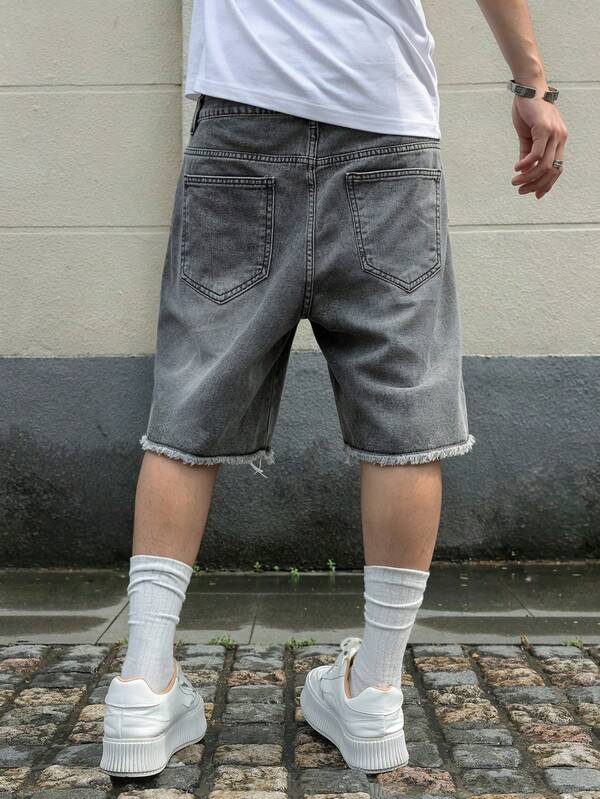 Men's Plain Frayed Edge Pocket Ripped Fashionable Denim Shorts Men's Plain Frayed Edge Pocket Ripped Fashionable Denim Shorts