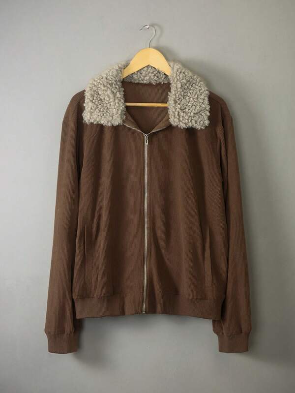 Men's long-sleeved jacket, lapel fleece corduroy zipper casual jacket, suitable for commuting, dating, retro and elegant style. Men's long-sleeved jacket, lapel fleece corduroy zipper casual jacket, suitable for commuting, dating, retro and elegant style.