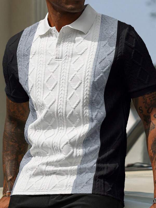 Men's Casual Contrast Jacquard Short Sleeve Polo Shirt Men's Casual Contrast Jacquard Short Sleeve Polo Shirt