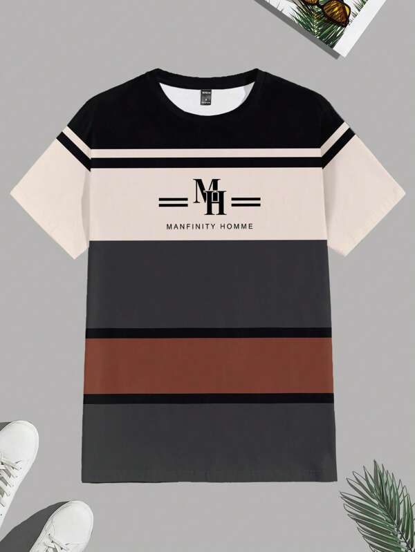 Men's Striped Print Casual Short Sleeve T-Shirt