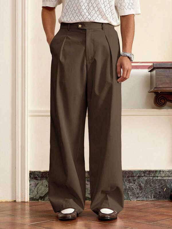 Men's Woven Casual Solid Color Elastic Waist Straight Leg Trousers Loose Comfortable Daily Wear Men's Woven Casual Solid Color Elastic Waist Straight Leg Trousers Loose Comfortable Daily Wear
