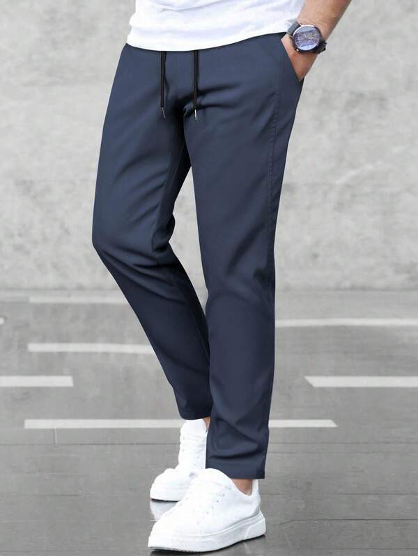 Men's Solid Color Drawstring Waist Pocket Casual Pants Versatile Fall Men's Solid Color Drawstring Waist Pocket Casual Pants Versatile Fall