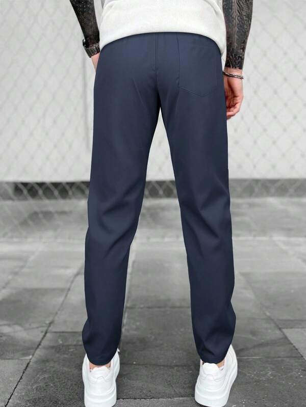 Men's Solid Color Drawstring Waist Pocket Casual Pants Versatile Fall