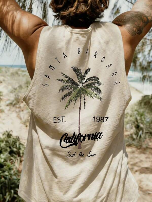 Men's Casual Coconut Tree Letter Print Vest