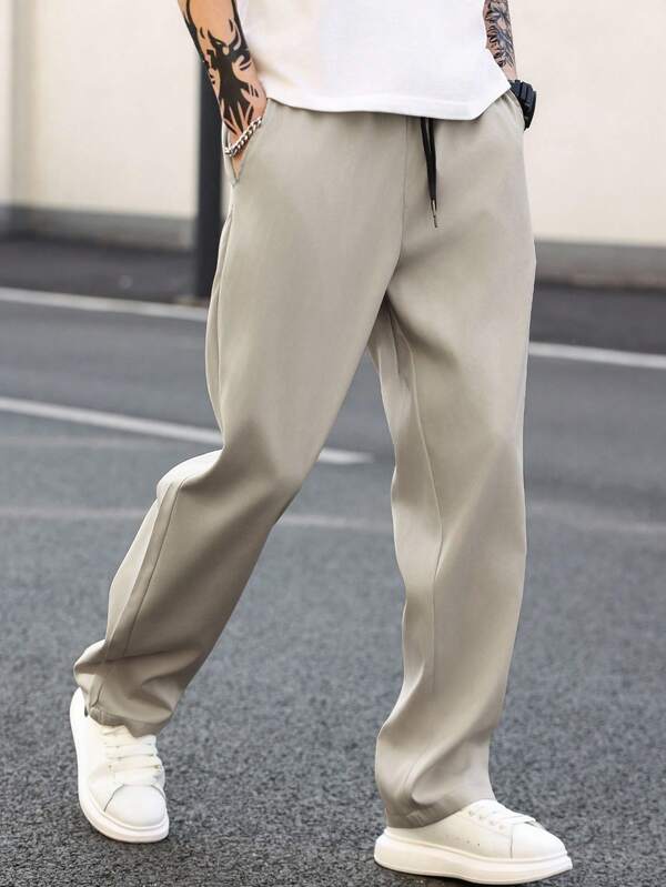 Men's Basic Gray Straight Leg Long Pants Woven Fabric Loose Fit Casual Style Zipper Closure Streetwear Baggy Korean Japanese Khaki Summer City Break Men's Basic Gray Straight Leg Long Pants Woven Fabric Loose Fit Casual Style Zipper Closure Streetwear Baggy Korean Japanese Khaki Summer City Break