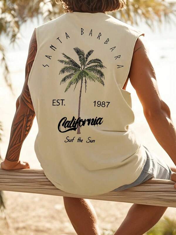 Men's Casual Coconut Tree Letter Print Vest