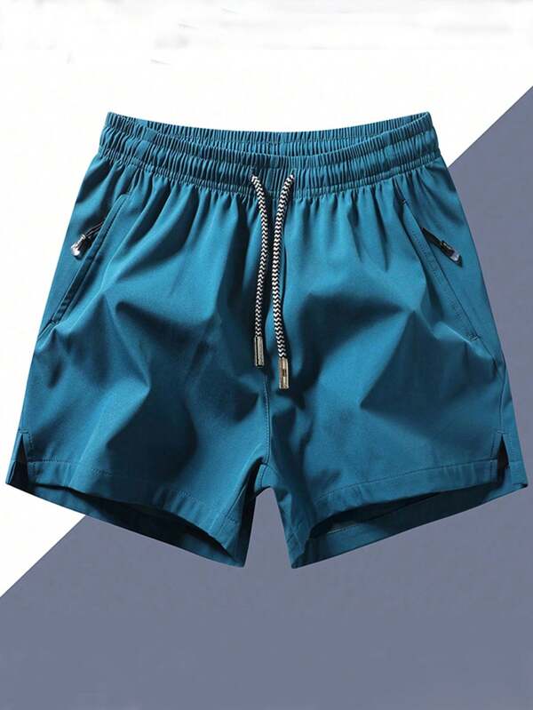Men's waist drawstring zip pocket shorts
