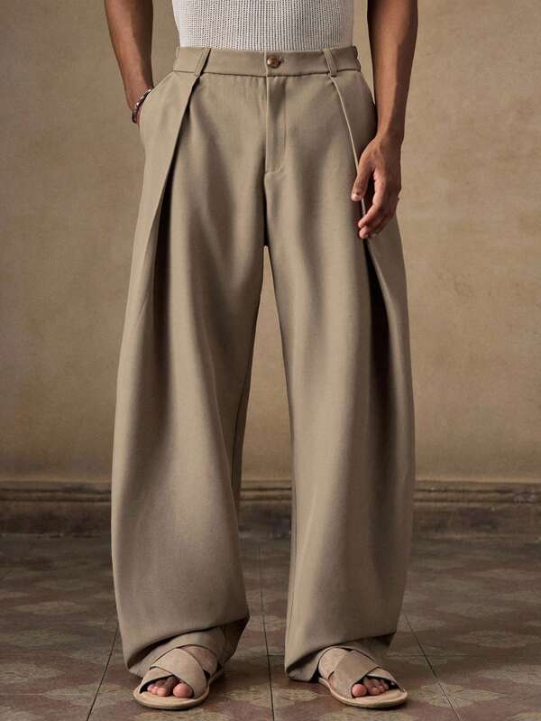 Men's Casual Loose Elastic Waist Barrel Leg Pants Khaki Solid Color Suitable For Summer Autumn Vacation Daily Wear Party Couple Matching Men's Gift Father's Day Gifts