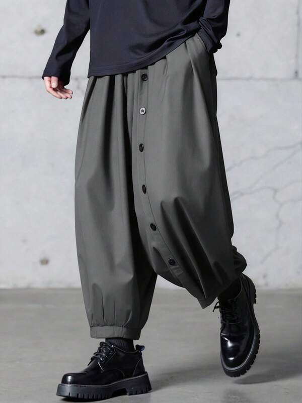 New Men's Casual Wide Leg Loose Baggy Cropped Lantern Pants With Unique Design