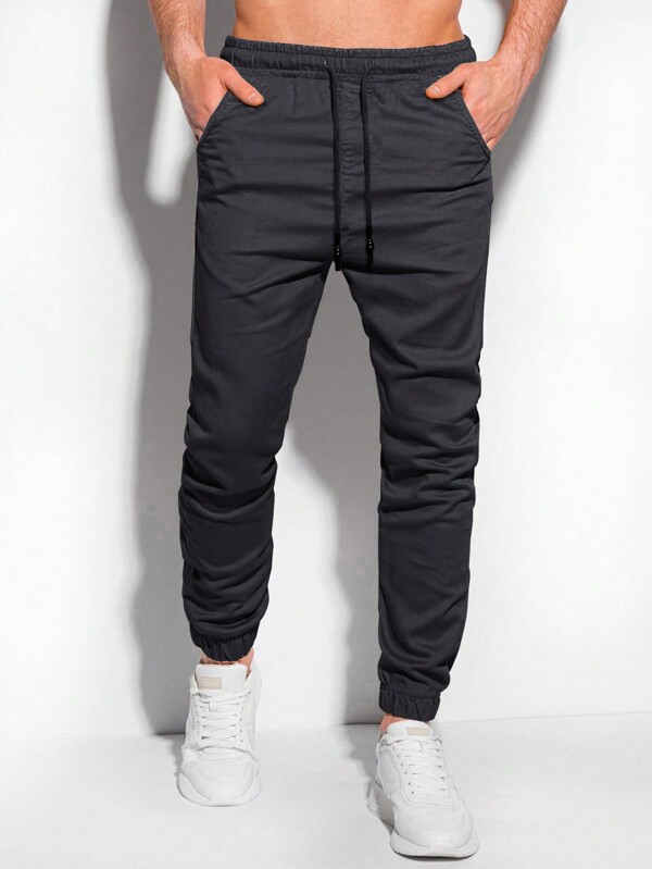 Men's Drawstring Waist Bias Pocket Pants, Fall Men's Drawstring Waist Bias Pocket Pants, Fall