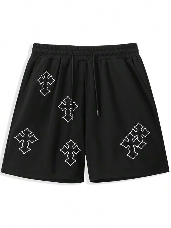 Men's Football Style Printed Drawstring Waist Shorts