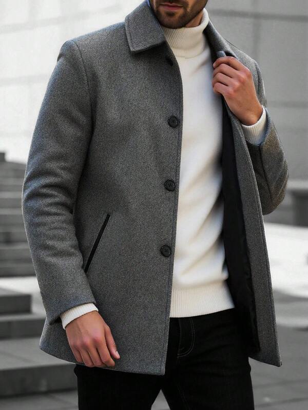 Men's casual single-breasted lapel wool blend coat autumn and winter cashmere wool gray coat retro style suitable for daily casual weekend trips outdoor activities adventure travel relaxed work environment or semi-formal occasions