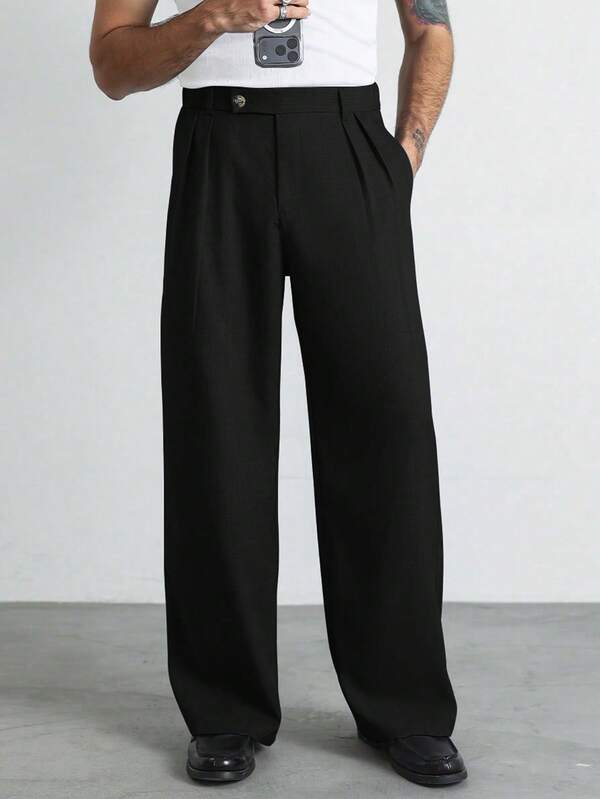 Men's Old Money Gray Floral Printed Relaxed Fit Wide Leg Straight Casual Pants Business Casual Style Wide Pants Mens Pleated Trouser