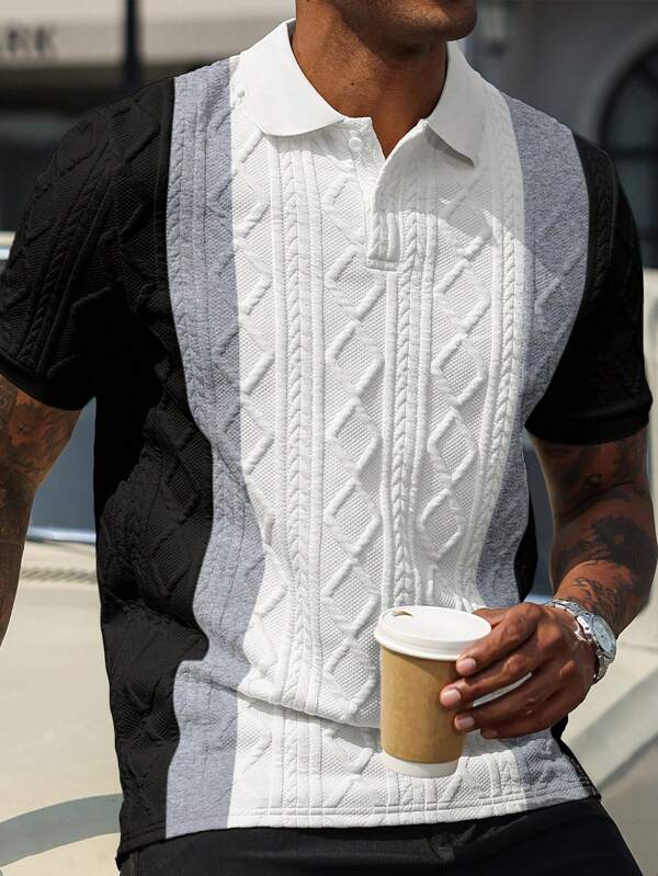 Men's Casual Contrast Jacquard Short Sleeve Polo Shirt Men's Casual Contrast Jacquard Short Sleeve Polo Shirt