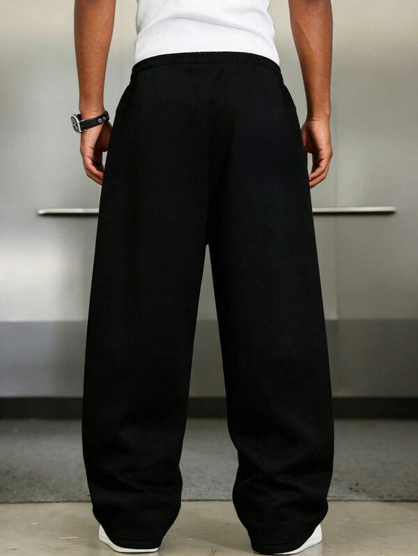 1 Pair Men's Loose Fit Casual Sweatpants Minimalist Solid Color Wide Leg Design Drawstring Waist Large Pockets Suitable For Daily Wear Walking Work Outings An Excellent Father's Day Gift For Dad