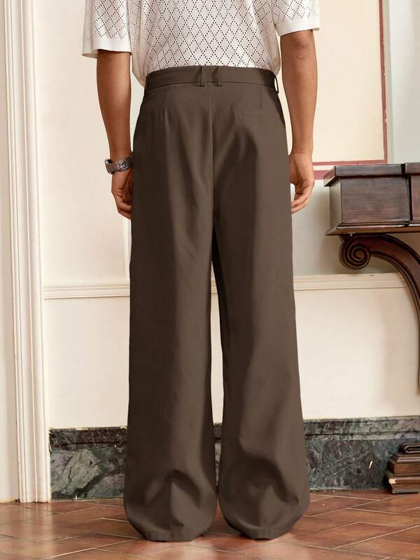 Men's Woven Casual Solid Color Elastic Waist Straight Leg Trousers Loose Comfortable Daily Wear