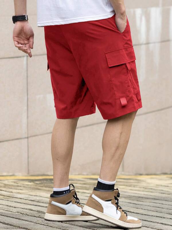 Men's Solid Color Drawstring Waist Cargo Pocket Casual Shorts Men's Solid Color Drawstring Waist Cargo Pocket Casual Shorts