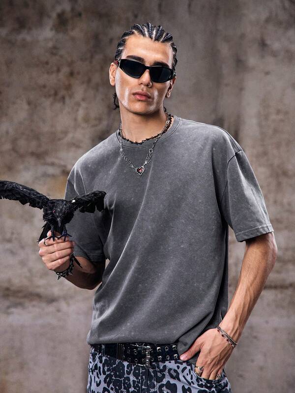 Men's retro cotton lightweight breathable casual sports washed simple short-sleeved T-shirt