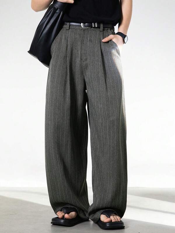 Men's Casual Business Wide-Leg Striped Pants