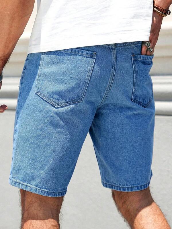 Men's Casual Ripped Straight Leg Blue Denim Shorts, Street Fashion For Spring and Summer