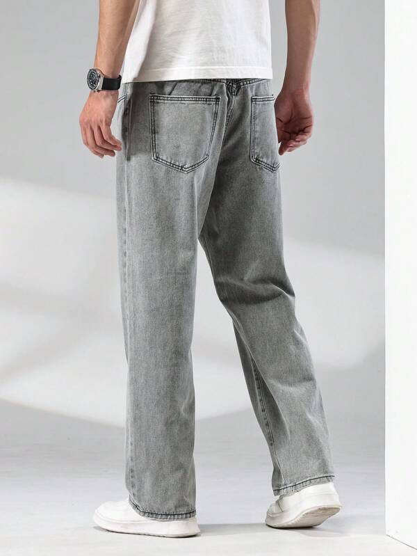 Men's Solid Color Straight Jeans
