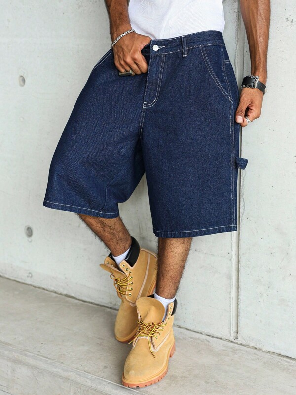 Men's Dark Wash Denim Bermuda Shorts With Zipper Detail For Street Casual Style Baggy Jorts Unisex Washed OVERSIZE Denim Shorts Men's Dark Wash Denim Bermuda Shorts With Zipper Detail For Street Casual Style Baggy Jorts Unisex Washed OVERSIZE Denim Shorts