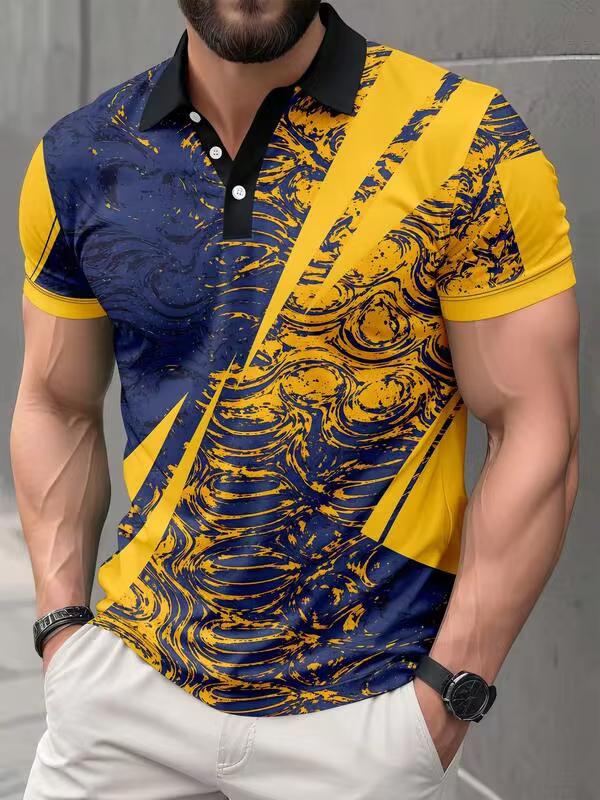 Men's casual striped short-sleeved polo shirt, suitable for spring and summer wear