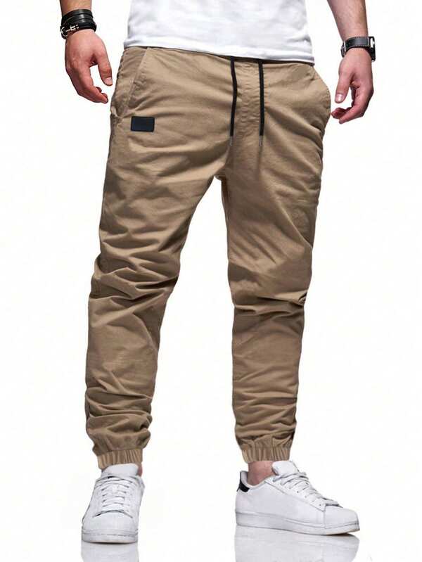 Loose Men's Pocket Patch Drawstring Waist Slant Pocket Pants Loose Men's Pocket Patch Drawstring Waist Slant Pocket Pants
