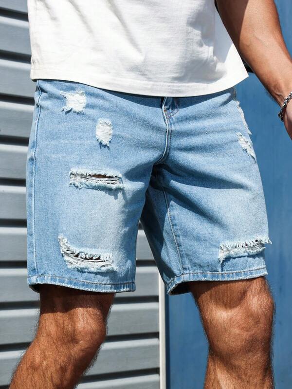 Men's Loose Casual Ripped Pocket Denim Shorts, Versatile Blue Short Jeans Ripped Jean Shorts Men Men's Loose Casual Ripped Pocket Denim Shorts, Versatile Blue Short Jeans Ripped Jean Shorts Men